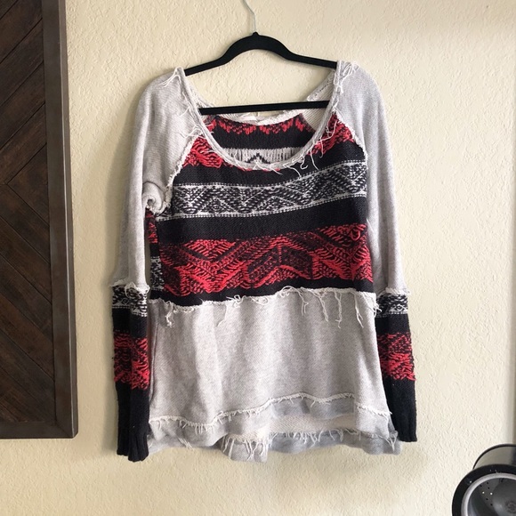 Free People Sweaters - Free People /Grey Black Red Aztec Sweater Pullover